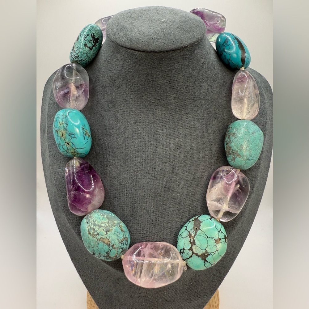 Vintage Kenneth Lane turquoise necklace- amethyst/ fluorite - Picture 11 of 17
